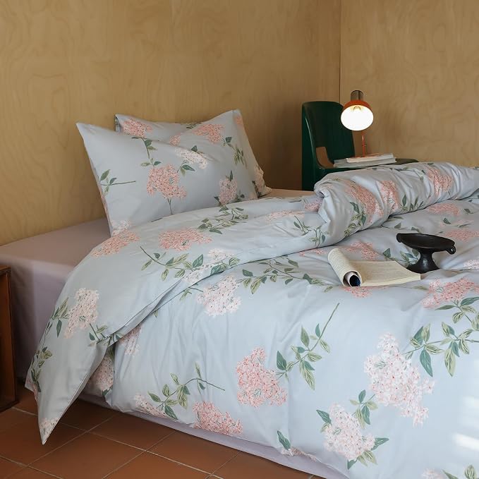MKXI Floral Duvet Cover Queen 100% Cotton Blue Farmhouse Bedding Soft - Image 7