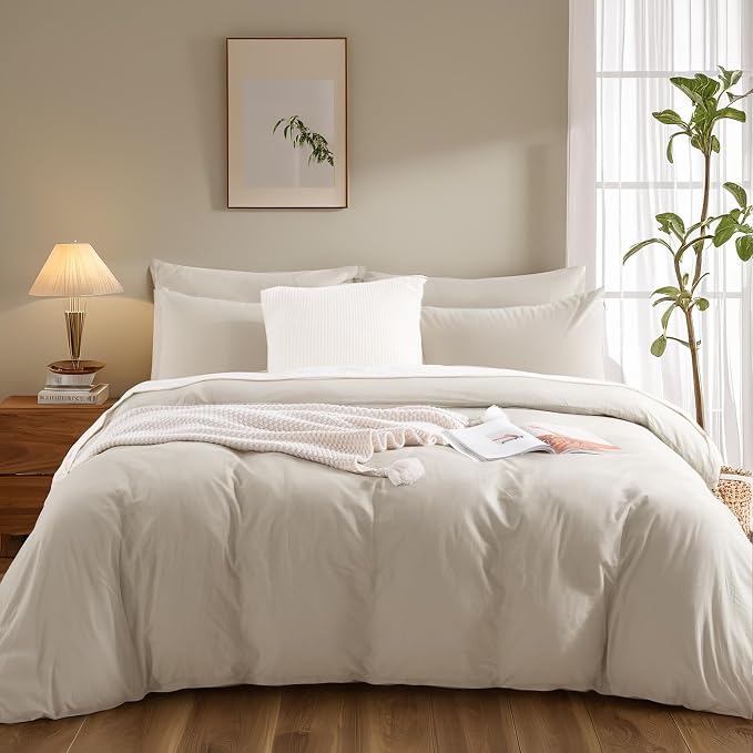 NEXHOME PRO 100% Washed Cotton Duvet Cover King Size, Ogranic Natural Linen - Image 2