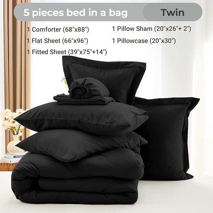 MUXHOMO 5 Pieces Twin Comforter Set, Soft Bed in a Bag Twin Size, All Season - Image 4