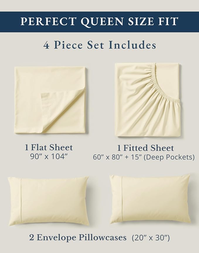 LANE LINEN 100% Organic Cotton Queen Sheets, Classic Percale Weave Bedsheets - Image 4
