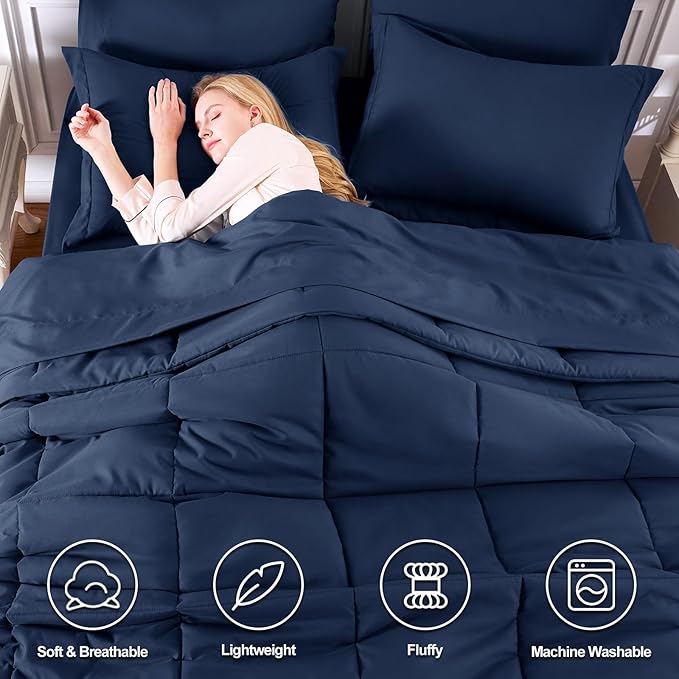 CozyLux Oversized Queen Comforter Sets Navy Blue, 7 Pieces Bed in a Bag - Image 2