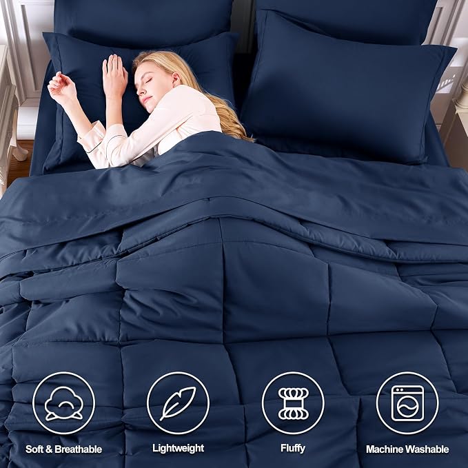 CozyLux Queen Comforter Set Navy Blue - Image 2