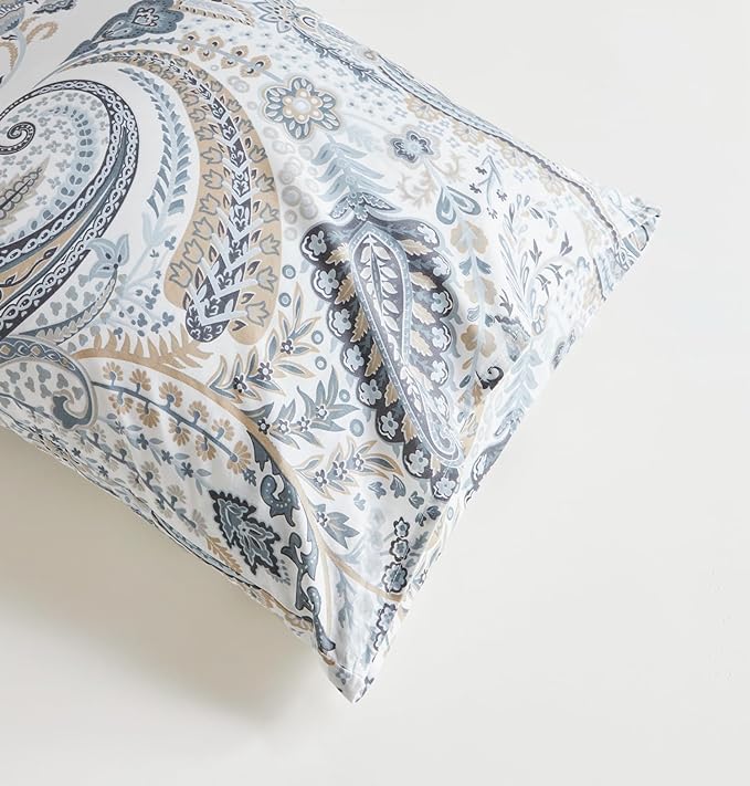 SUSYBAO Blue Paisley Duvet Cover King 100% Cotton Vintage Floral Duvet Cover 3 - Image 6