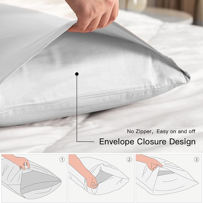 100% Cotton King Pillowcases Set of 2, Deep Dream 600 Thread Count Pillow Cases - Image 3