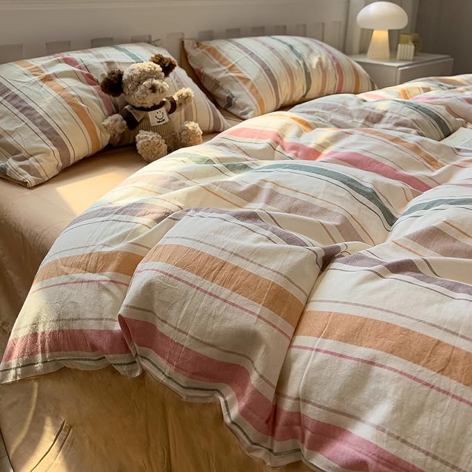 mixinni Vintage Striped Duvet Cover Set King, 3-Piece 100% Washed Cotton - Image 5
