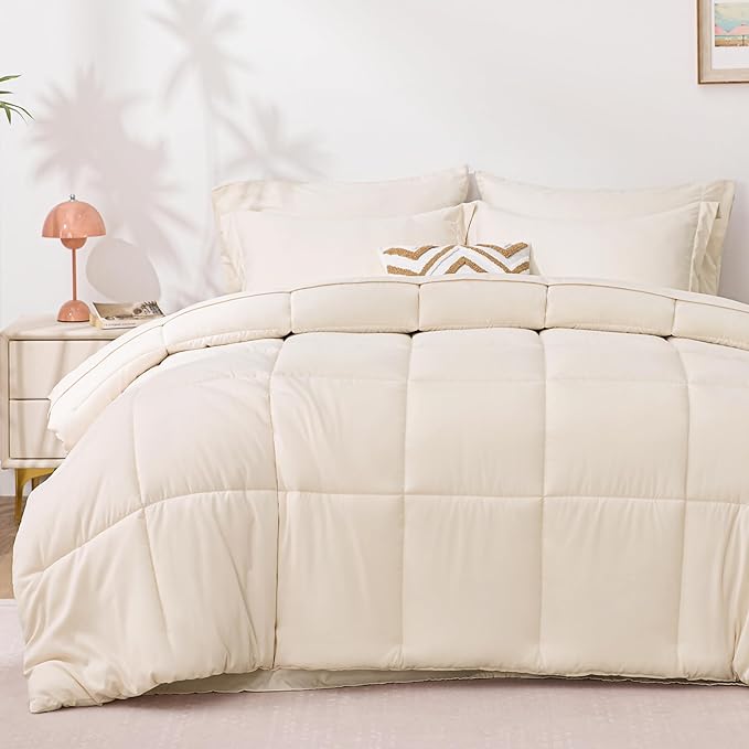 Love's cabin Twin XL Comforter Set Beige, 5 Pieces Twin XL Bed in a Bag by Lovescabin