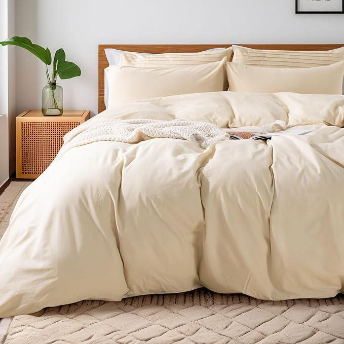 NEXHOME PRO Duvet Cover Set King Size Linen Look Textured Organic Natural 100% by NEXHOMEPRO