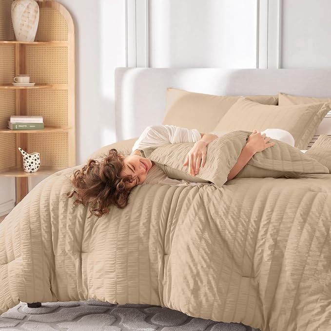 MUXHOMO 5 Pieces Twin Comforter Set, Seersucker Bed in a Bag Twin Size - Image 7