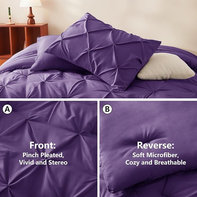 CozyLux Queen Comforter Set Purple, 7 Pieces Pintuck Bed in A Bag, Premium - Image 3