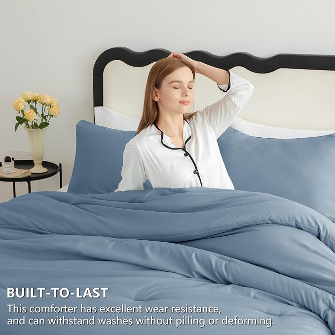 CozyLux Twin Comforter Set Grayish Blue, 2 Pieces Twin Extra Long Solid - Image 3
