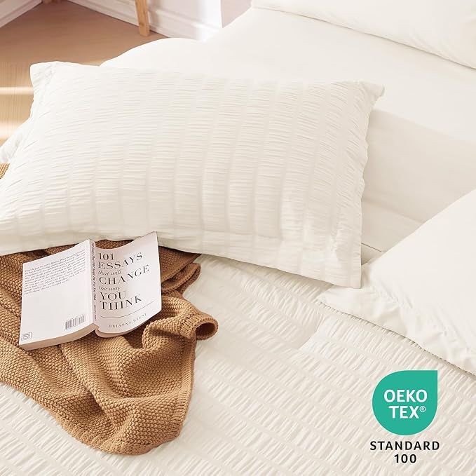 MUXHOMO 5 Pieces Twin Comforter Set, Seersucker Bed in a Bag Twin Size - Image 9