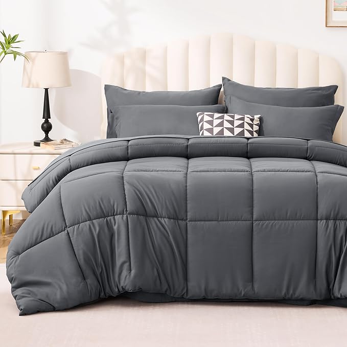 Love's cabin Twin Comforter Set Soot Grey, 5 Pieces Twin Bed in a Bag, All by Lovescabin