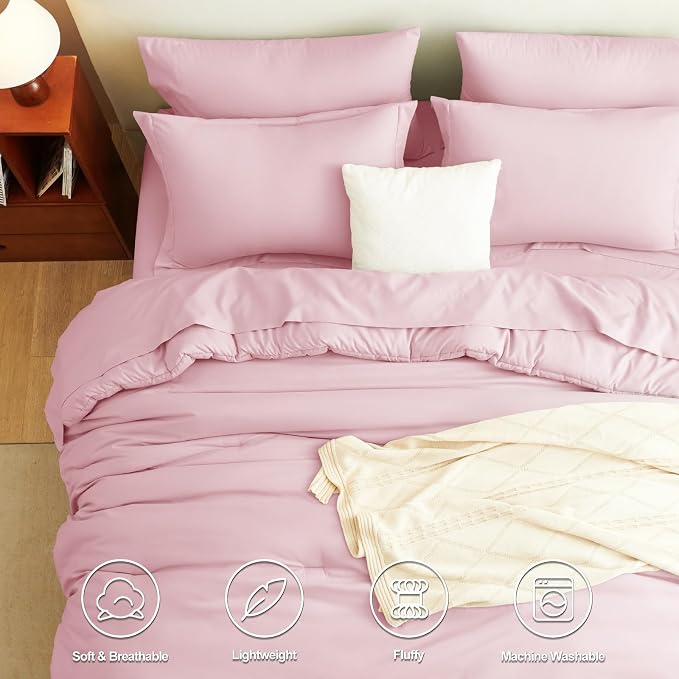 CozyLux Queen Comforter Set Pink, 7 Pieces Bed in a Bag Queen Comforter Set - Image 2