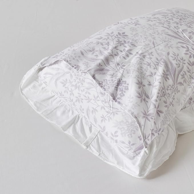 SUSYBAO Purple White Floral Duvet Cover Queen 100% Cotton 3 Pcs Set 1 White - Image 6