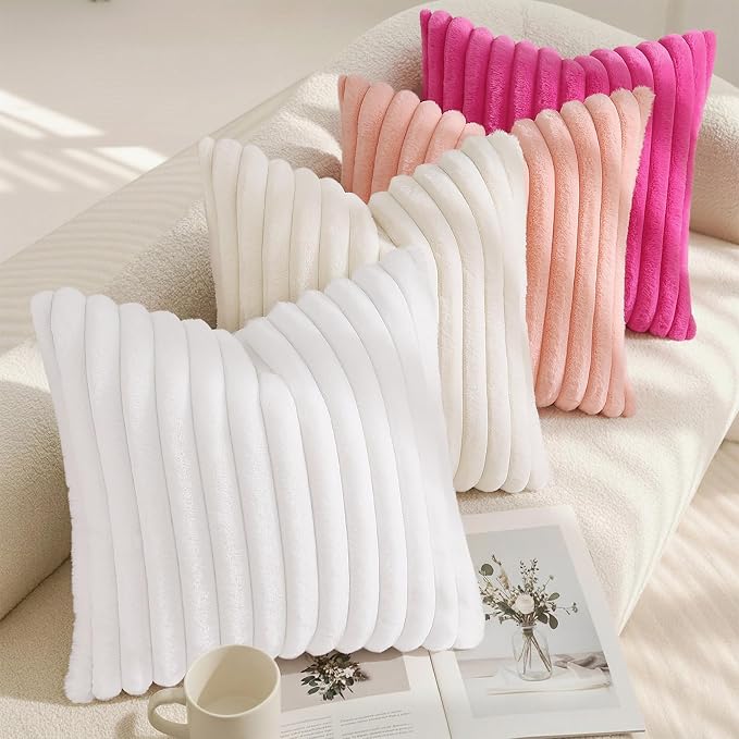 decorUhome Summer Cozy Faux Fur Throw Pillow Covers 16x16 Set of 2 Decorative - Image 7
