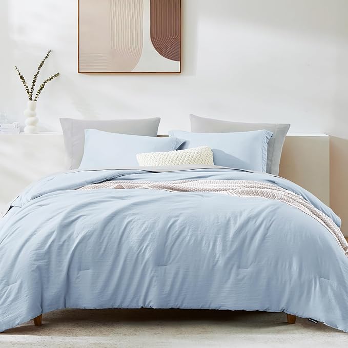 WRENSONGE King Comforter Set, 7 Pieces Ice Blue Soft Bed in a Bag King - Image 3