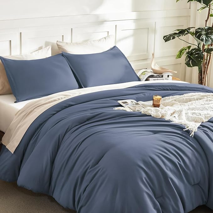 Litanika Comforters Bluish Grey Queen Size, 3 Pieces Lightweight Solid Bedding - Image 5