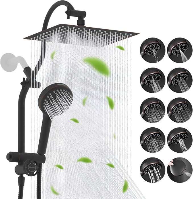 Hibbent cUPC Certified All Metal 12" Rainfall Showerhead Combo, High Pressure by Hibbent