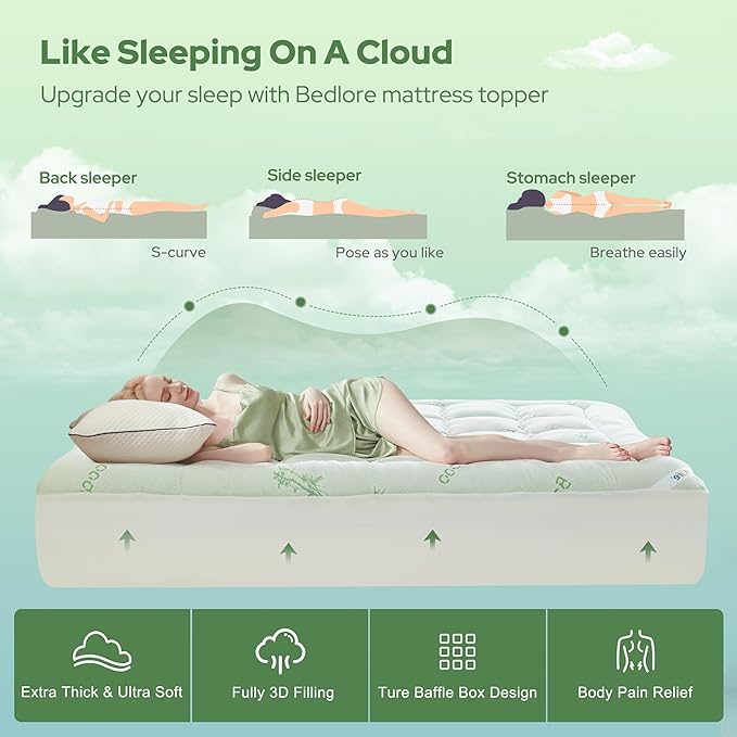 BEDLORE King Mattress Topper Viscose Derived from Bamboo, Thick Pillow Top - Image 4