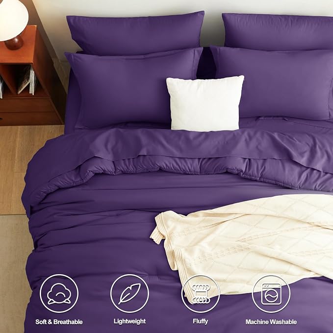 CozyLux King Size Comforter Set Purple, 7 Pieces Bed in a Bag King Comforter Set - Image 2