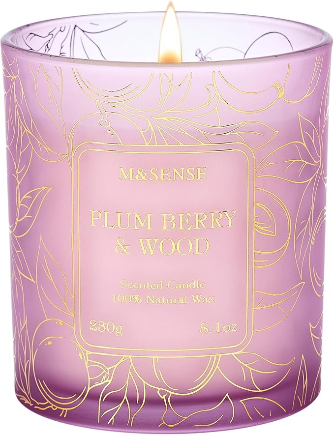 M&SENSE Plum Berry Wood Scented Vegan Soy Candles, Naturally Scented No Toxin by MSENSE