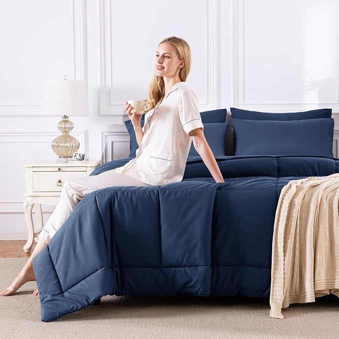 CozyLux Oversized King Comforter Sets Navy Blue, 7 Pieces Bed in a Bag - Image 7