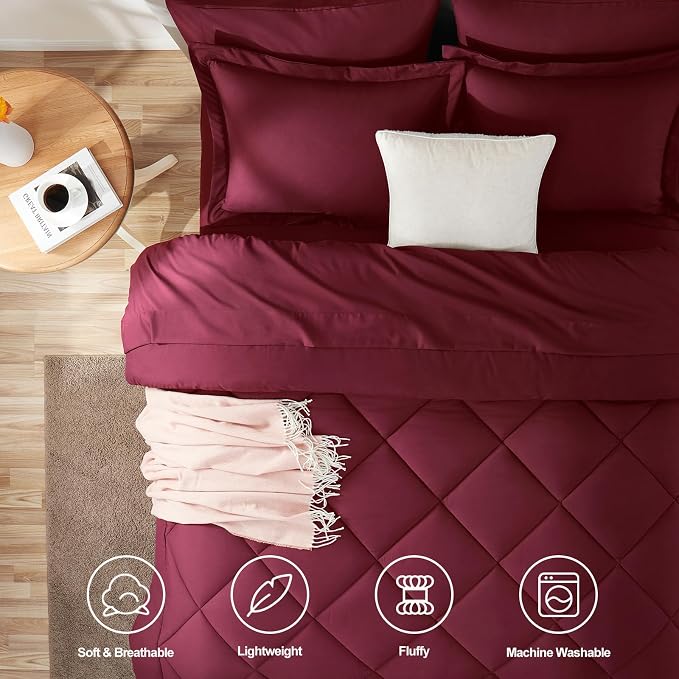 CozyLux King Size Comforter Set Burgundy - Image 2