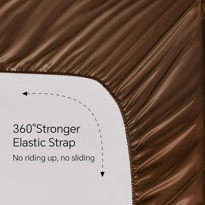 BEDELITE Satin Sheets Queen Size Bed Set, Luxury Soft Brown Silky Sheets - Image 5