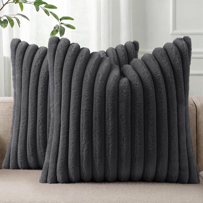 Pallene Faux Fur Plush Throw Pillow Covers 18x18 Set of 2, Luxury Soft Fluffy by PALLENE