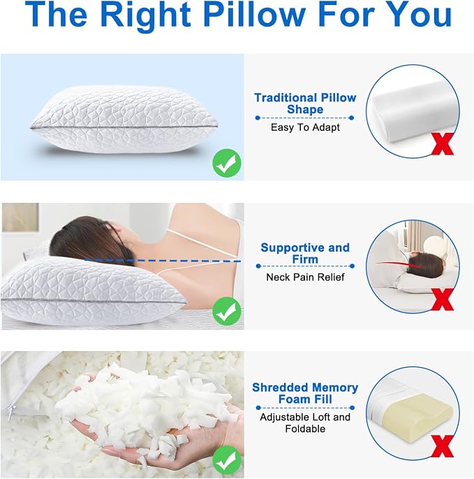 Cooling King Size Pillows Set of 2, Shredded Memory Foam Pillows, Adjustable - Image 6