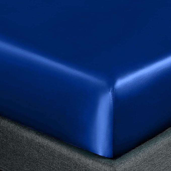 Homiest Royal Blue Satin Fitted Sheet Queen Size, Deep Pocket, Luxury & Ultra - Image 3