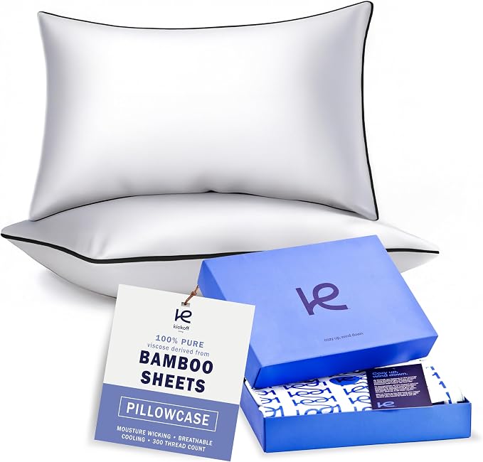 Kickoff Viscose Bamboo Pillowcase, 100% Organic Hidden Zippered Viscose Bamboo by KickoffHome