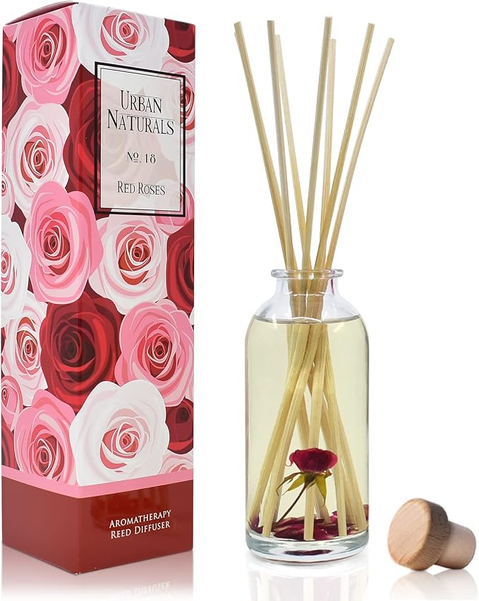 Urban Naturals Red Roses Reed Diffuser Oil Gift Set| Floral Scented Sticks Room by UrbanNaturals