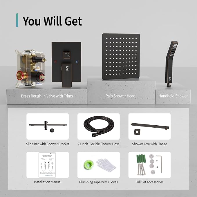 SR SUN RISE 12 Inch Oil Rubbed Bronze Shower Faucet Set, Wall-Mount Adjustable - Image 9