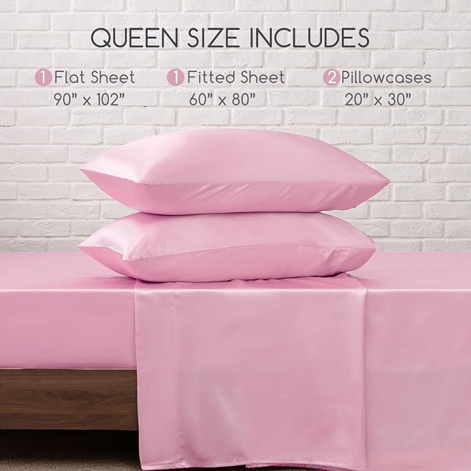 MR&HM Satin Bed Sheets, Queen Size Sheets Set - Image 7