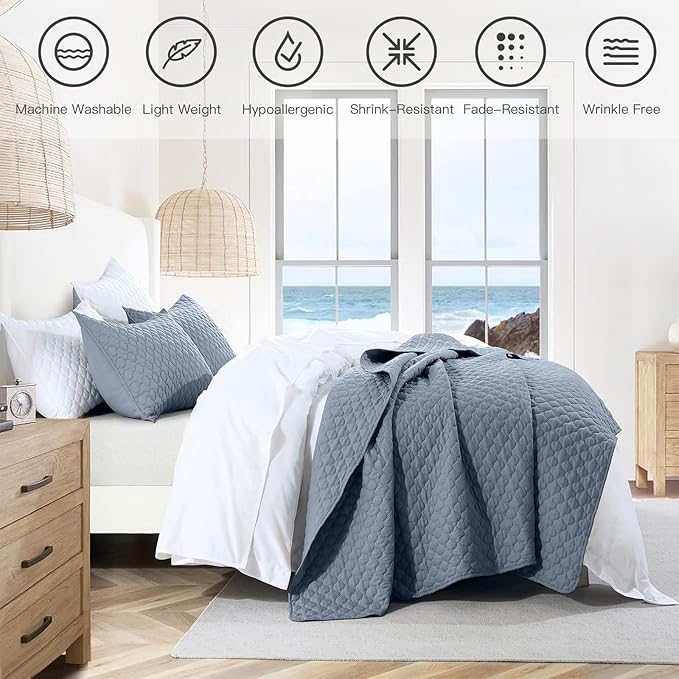 HORIMOTE HOME Quilt King Size Dusty Blue, Lightweight Quilt - Image 6