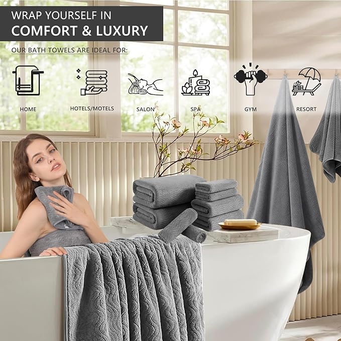 4 Piece Extra Large Bath Towel 35"x70" Oversized Bath Sheet Grey Bath Towel Set - Image 2