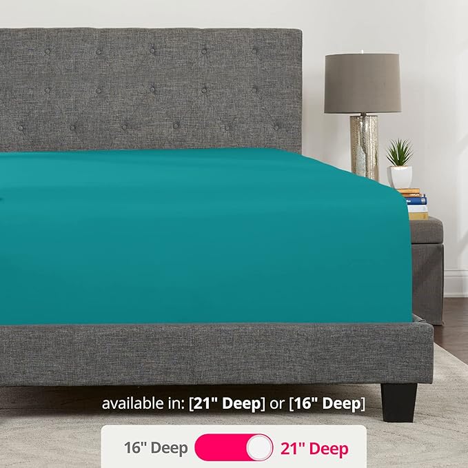 Twin Deep Pocket Fitted Sheet 21' Twin Size Perfectly Fits 17'23' Mattresses & - Image 3