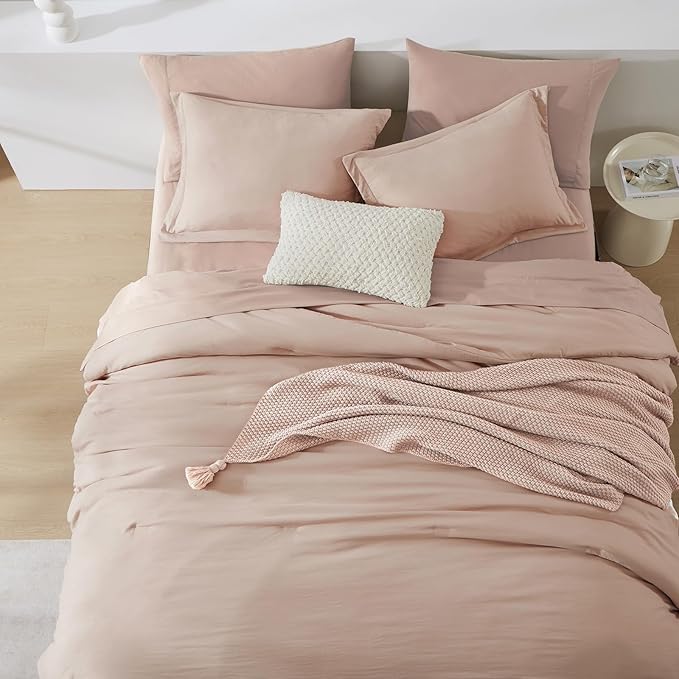 WRENSONGE King Comforter Set, 7 Pieces Clay Pink Soft Bed in a Bag King - Image 5