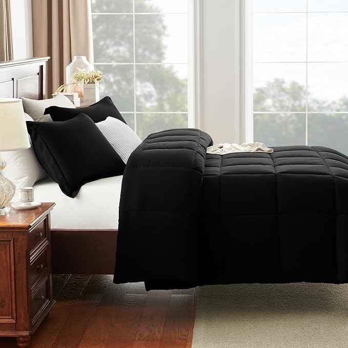 CozyLux Oversized King Comforter Set, 3 Pieces Black 120x98 Box Stitched Design - Image 8