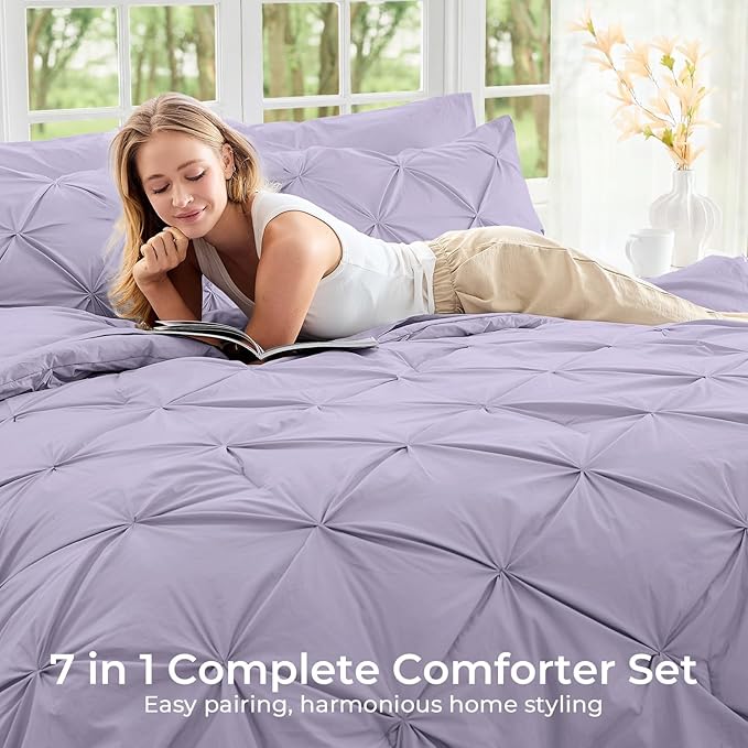 Sasttie Full Size Comforter Set, 7-Piece Bed in a Bag, Pintuck Bedding Sets - Image 6