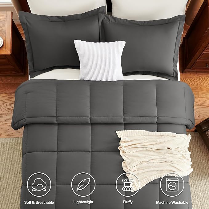 CozyLux Twin/Twin XL Comforter Set Dark Grey - Image 4