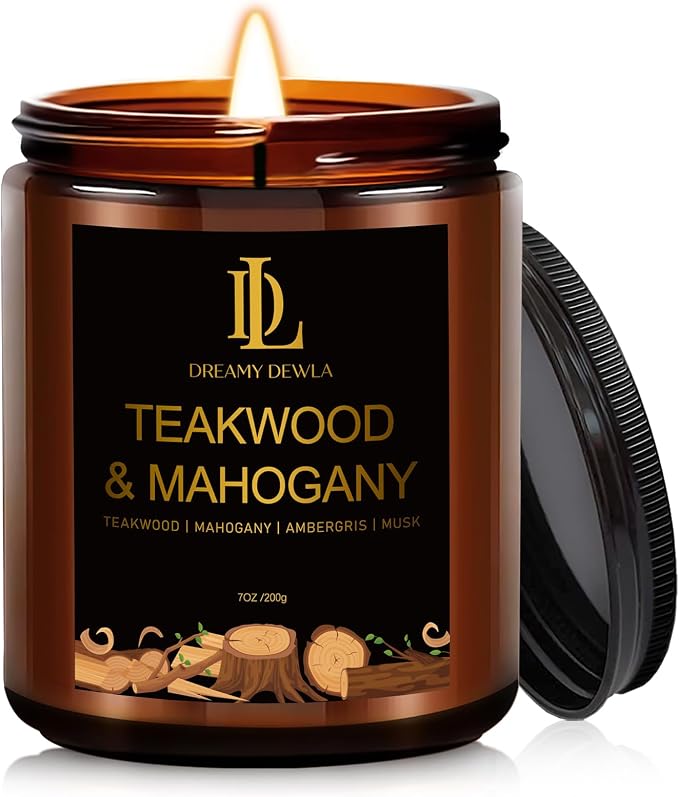 Teakwood & Mahogany Candles, Teakwood Mahogany Scented Candle, Natural Soy by DLDREAMYDEWLA