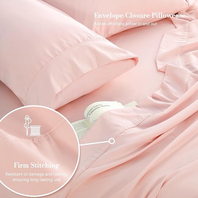 Pink Queen Sheet Set 4 Piece, Soft Breathable Cooling Microfiber Bed Sheets - Image 4