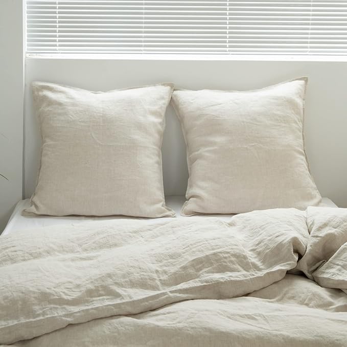 Simple&Opulence 100% Washed Linen Euro Shams 26'' x 26'' Pack of 2, Basic Style - Image 5