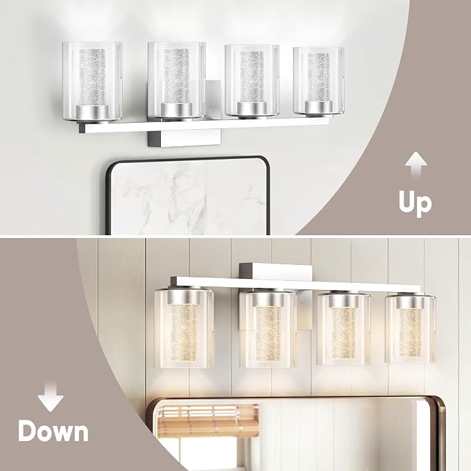 LED Modern Bathroom Light Fixtures Over Mirror, 4-Light Brushed Nickel Vanity - Image 8