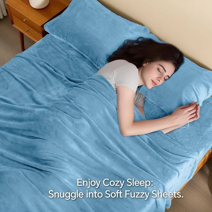 BEDELITE Flannel Sheets King Size Forever Blue - Image 3