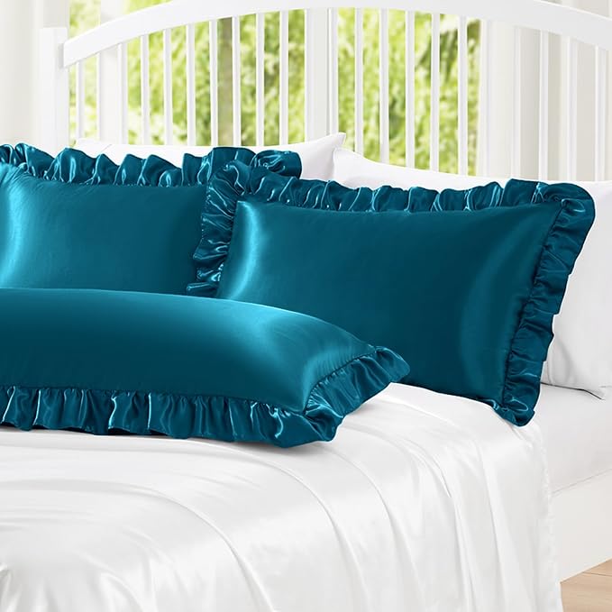 Homiest Ruffle Satin Body Pillow Cover, Silky Satin Body Pillowcase - Image 2