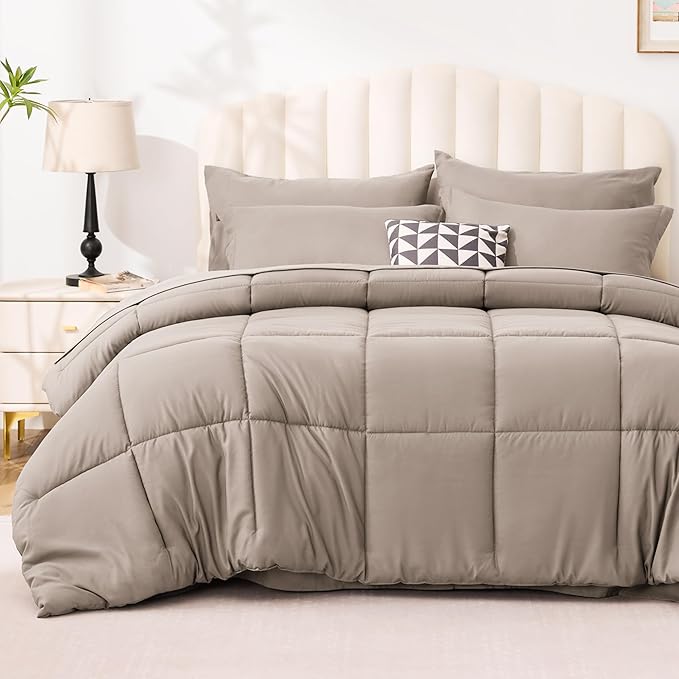 Love's cabin King Size Comforter Set Light Brown, 7 Pieces King Bed in a Bag by Lovescabin