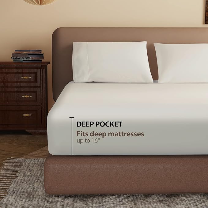 100% Egyptian Cotton Fitted Sheet King Size, 600 Thread Count 8-16" Deep Pocket - Image 5